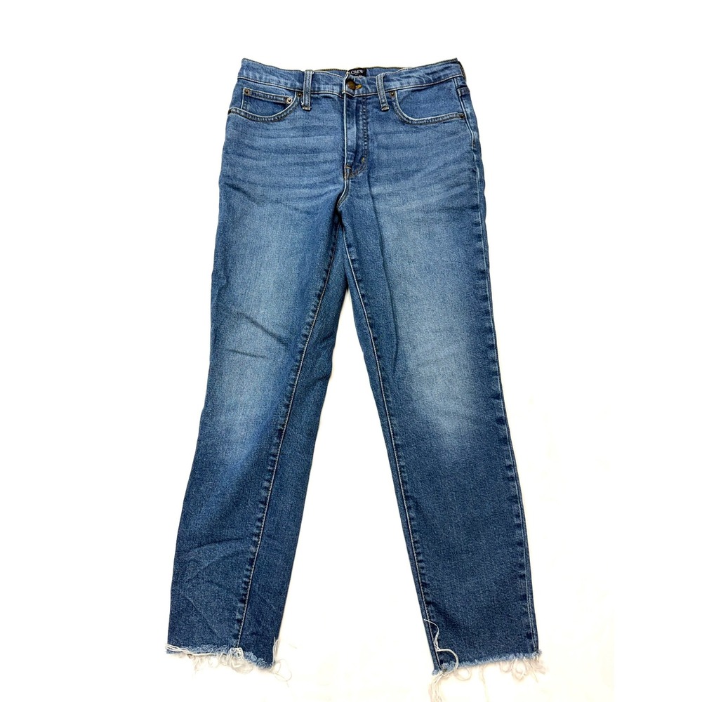 JCREW Womens 28 Medium Wash Raw Hem High Rise Skinny Straight Ankle Jeans DD19